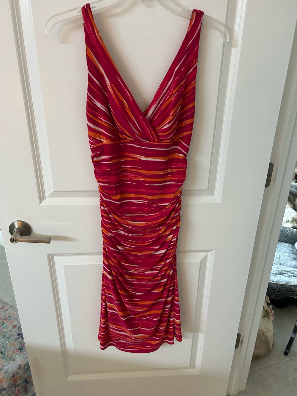 Lauren Sleeveless Pink Stripe V-Neck Dress